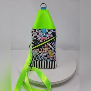 Handmade Neon Green Character Crossbody Travel Sling Pouch - Plus Size Friendly